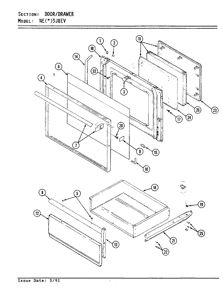DOOR Diagram and Parts List for NEW3J8EV  Norge Range