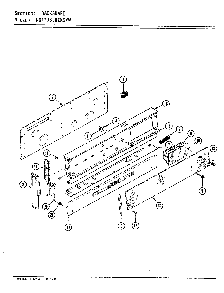 CONTROL PANEL Diagram and Parts List for NGW3J8EKSVW  Norge Range