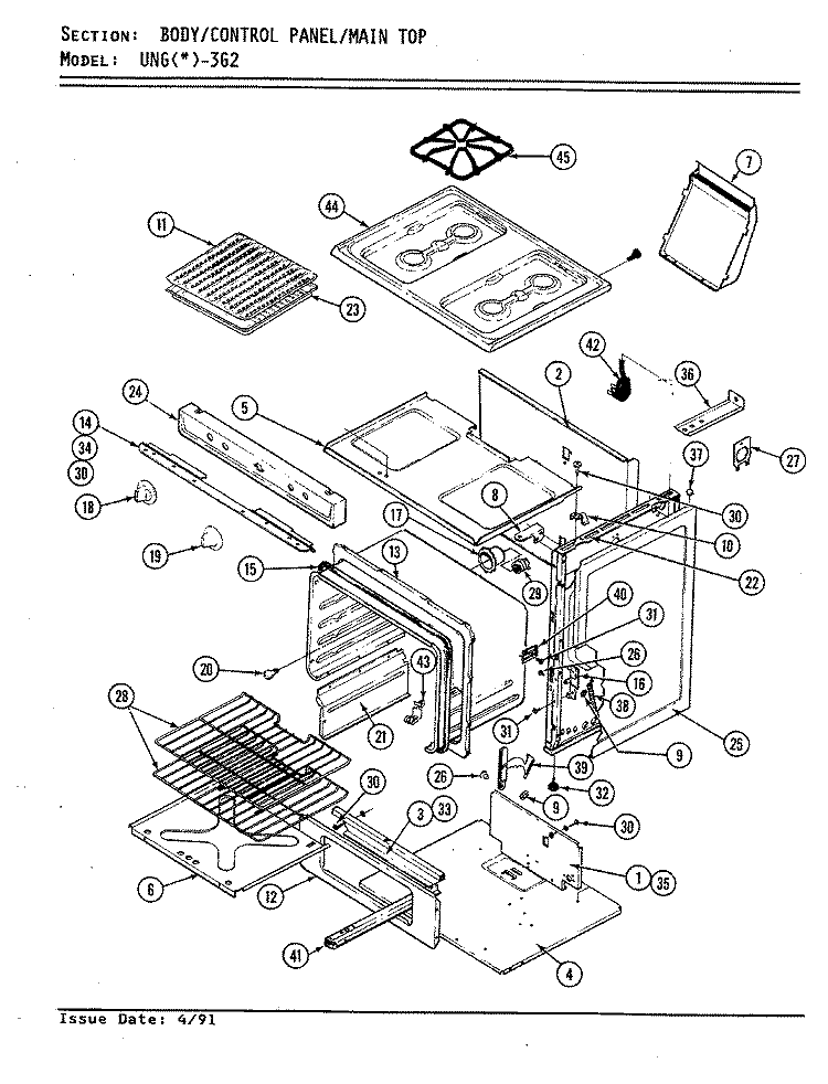 BODY Diagram and Parts List for UNGA3G2KV  Norge Range