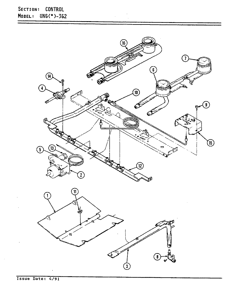 CONTROL Diagram and Parts List for UNGA3G2LNX  Norge Range