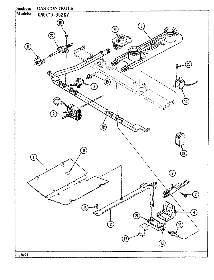 GAS CONTROLS Diagram and Parts List for UNGA3G2KV  Norge Range