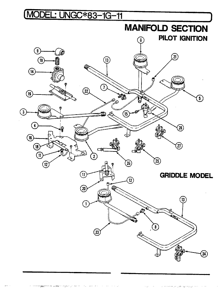 CONTROLS Diagram and Parts List for UNGCA83-1G-11  Norge Cooktop