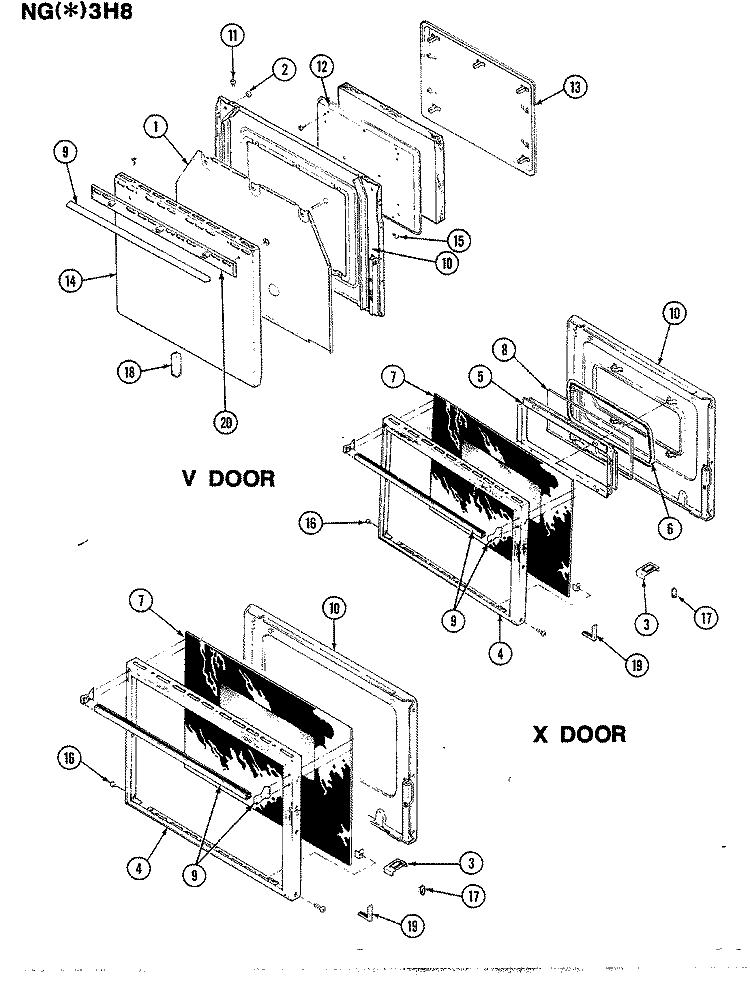 DOOR Diagram and Parts List for NGW3H8EKV  Norge Range