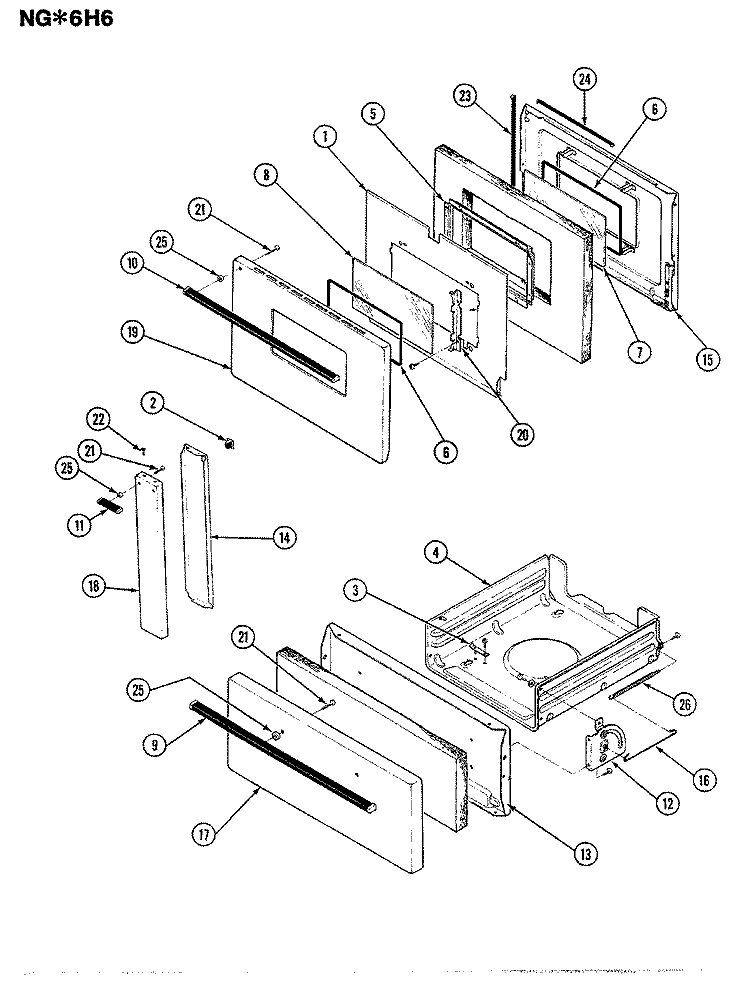 DOORS Diagram and Parts List for NGA6H6W  Norge Range