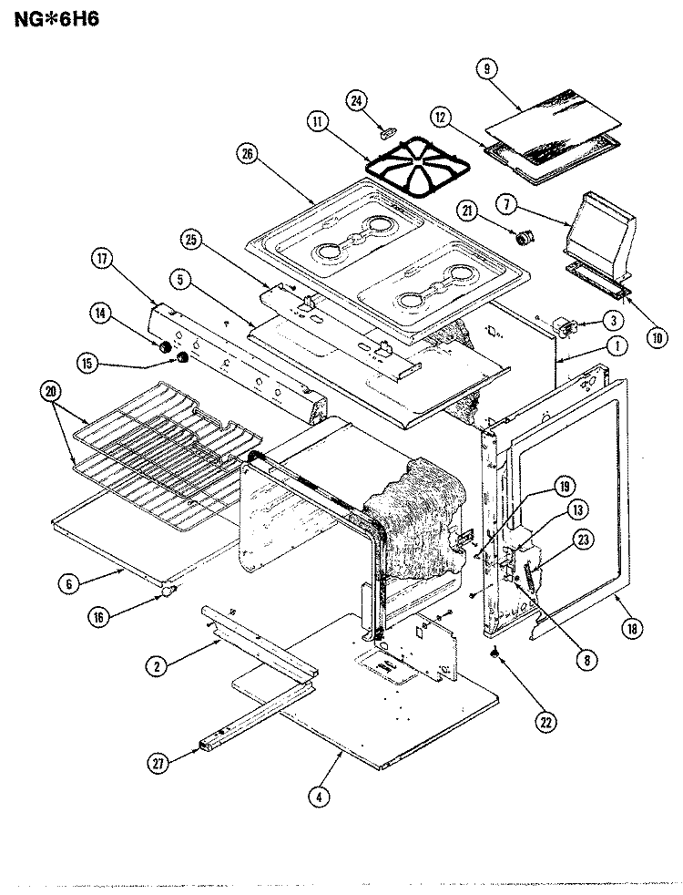 BODY Diagram and Parts List for NGA6H6W  Norge Range