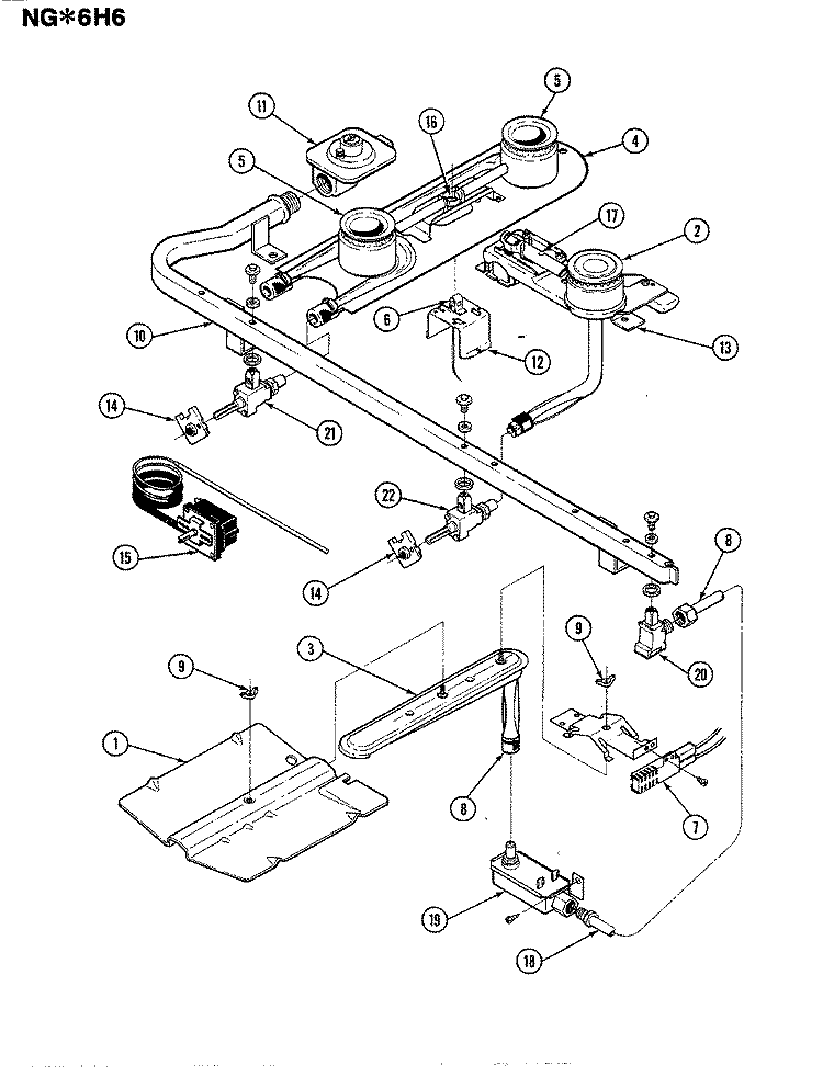 CONTROLS Diagram and Parts List for NGA6H6W  Norge Range