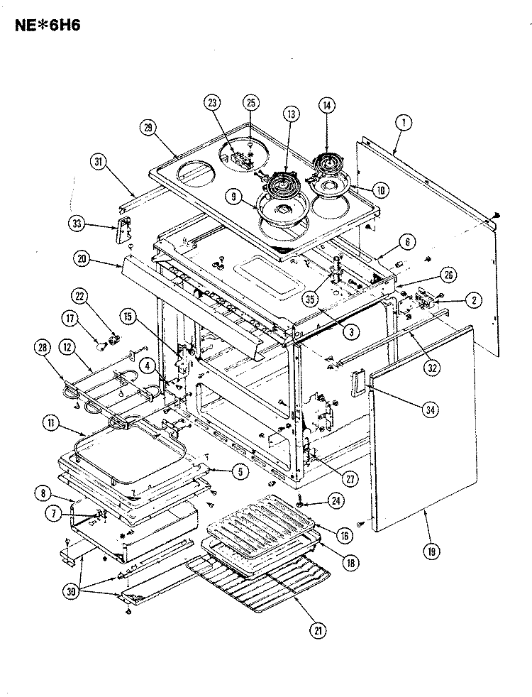 BODY Diagram and Parts List for NEA6H6CLW  Norge Range