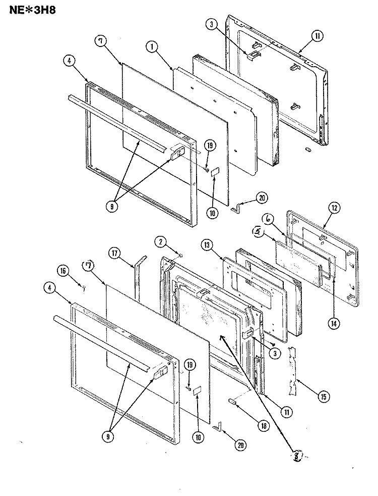 DOOR Diagram and Parts List for NEA3H8CVW  Norge Range
