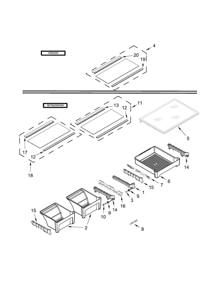 Shelf Parts Diagram and Parts List for MRT318FZDH01  Maytag Refrigerator
