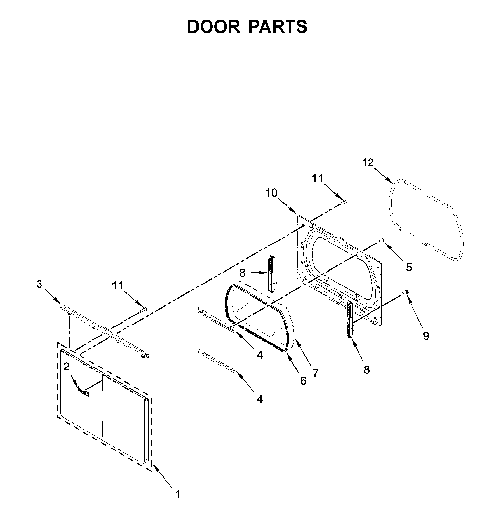 Door parts Diagram and Parts List for MGD7230HC0  Maytag Dryer