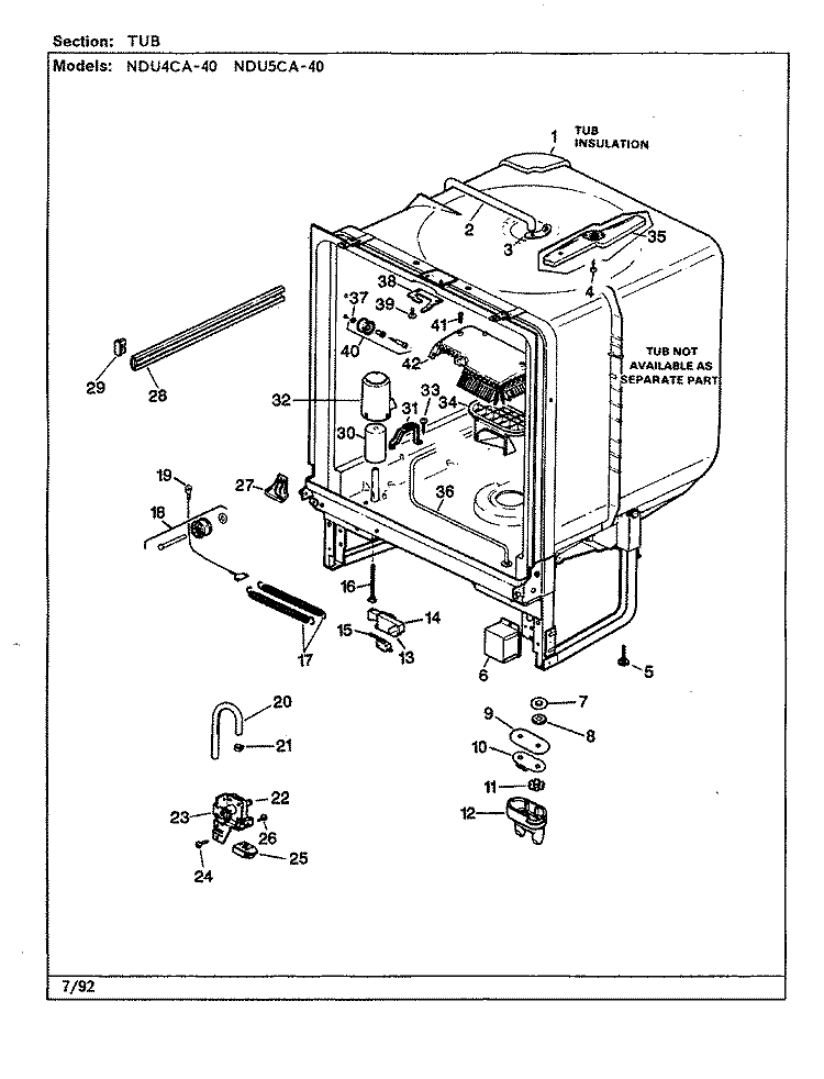 TUB Diagram and Parts List for NDU5CA-40  Norge Dishwasher