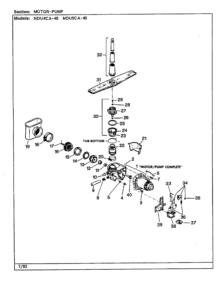 MOTOR Diagram and Parts List for NDU5CA-40  Norge Dishwasher