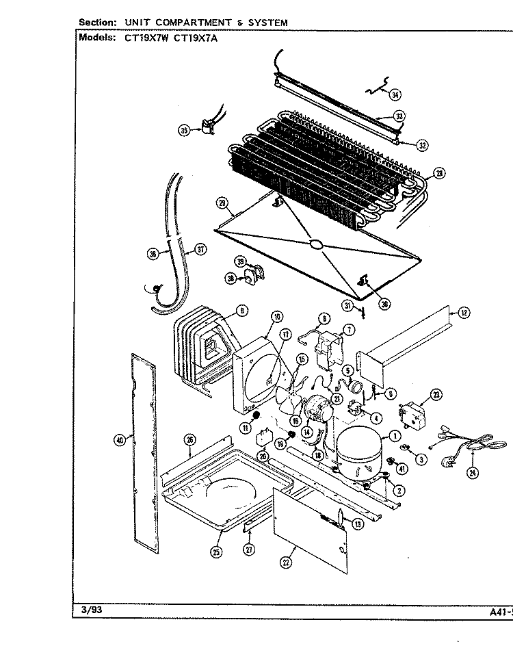UNIT COMPARTMENT & SYSTEM Diagram and Parts List for CT19X7W DC66A Crosley Refrigerator