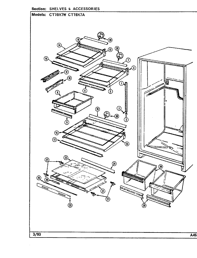 SHELVES & ACCESSORIES Diagram and Parts List for CT19X7W DC66A Crosley Refrigerator