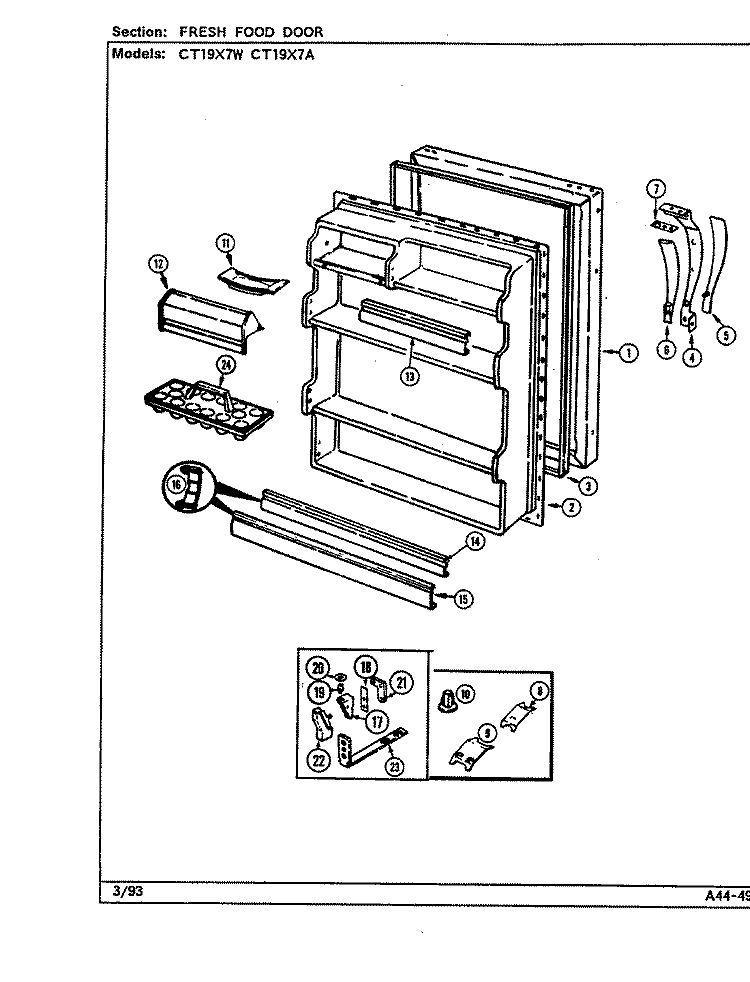 FRESH FOOD DOOR Diagram and Parts List for CT19X7A DC67A Crosley Refrigerator