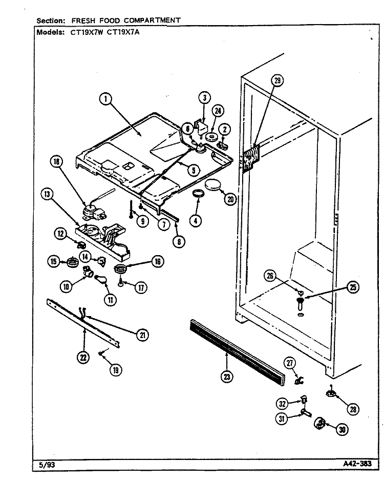 FRESH FOOD COMPARTMENT Diagram and Parts List for CT19X7W  Crosley Refrigerator