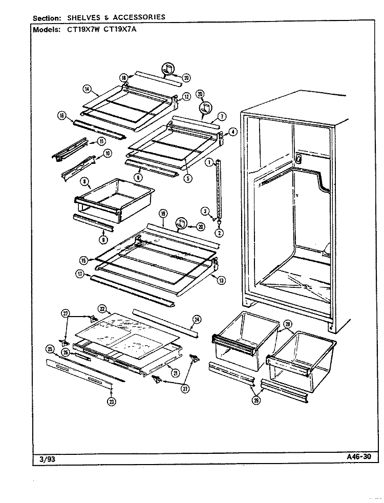 SHELVES & ACCESSORIES Diagram and Parts List for CT19X7W  Crosley Refrigerator