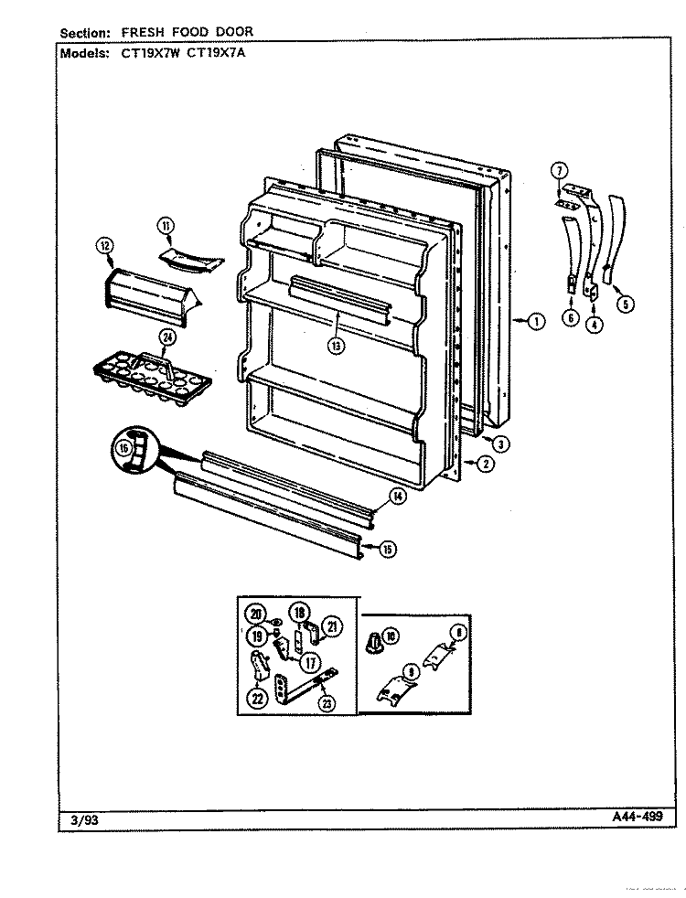 FRESH FOOD DOOR Diagram and Parts List for CT19X7A  Crosley Refrigerator
