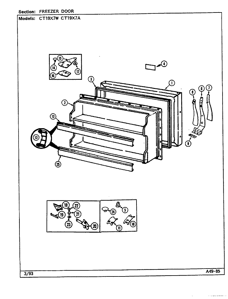 FREEZER DOOR Diagram and Parts List for CT19X7A  Crosley Refrigerator