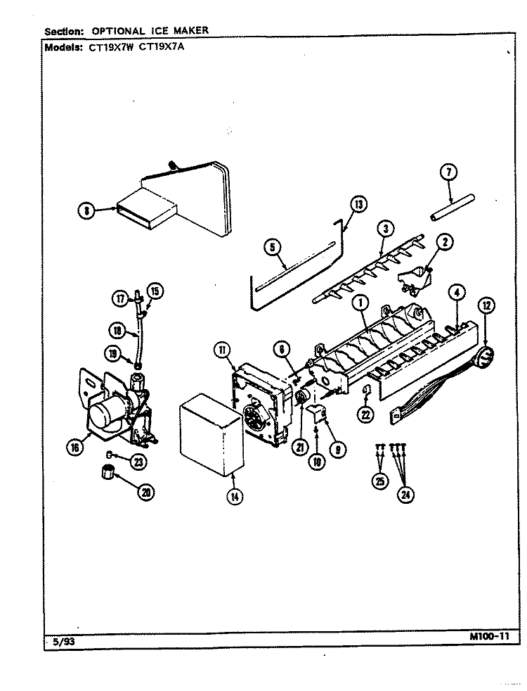 OPTIONAL ICE MAKER Diagram and Parts List for CT19X7W  Crosley Refrigerator