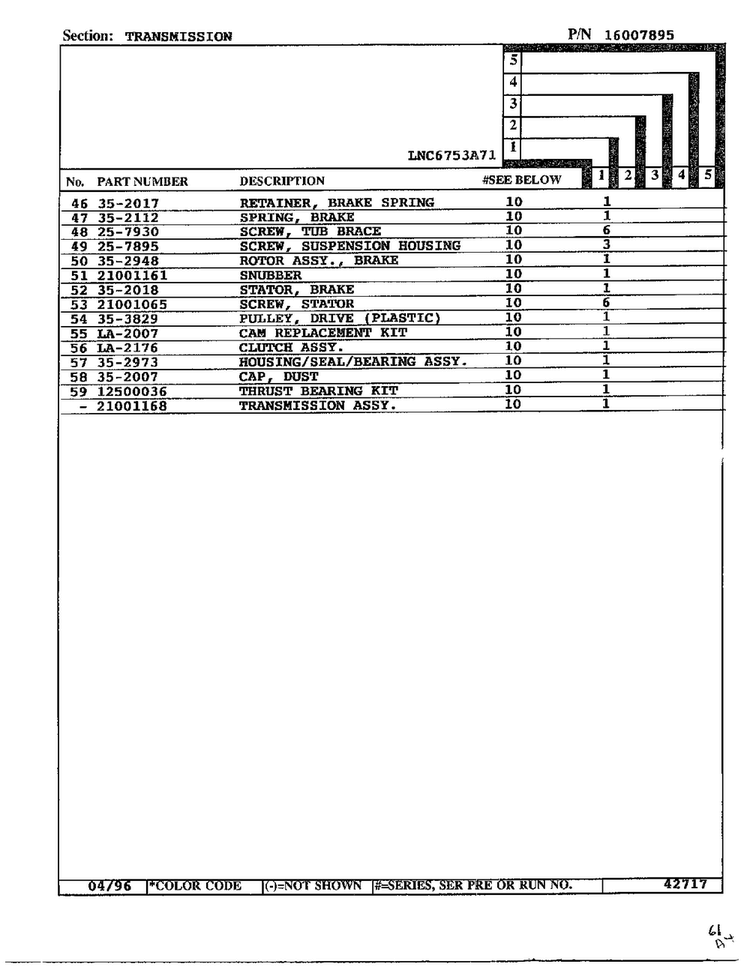 Transmission Page 3 Diagram and Parts List for LNC6753A71  Admiral Washer