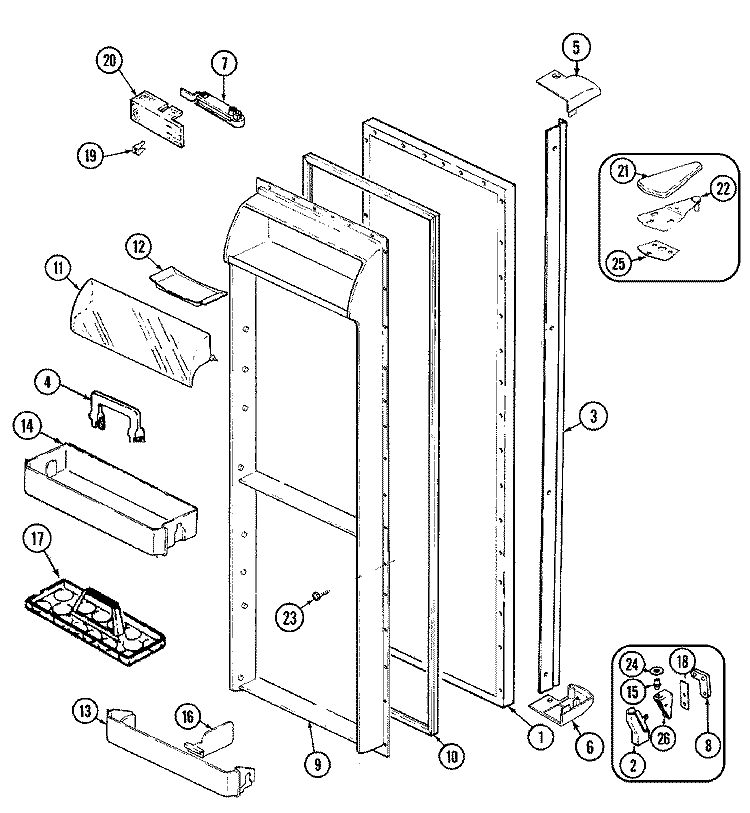 FRESH FOOD DOOR Diagram and Parts List for JRSDE228A  Jenn-Air Refrigerator