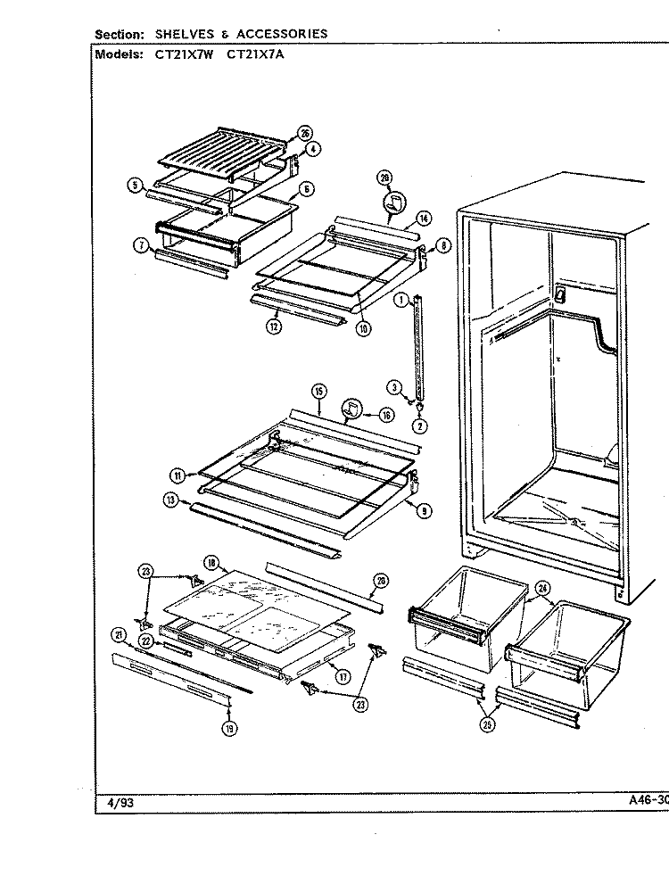 SHELVES & ACCESSORIES Diagram and Parts List for CT21X7A DD68A Crosley Refrigerator