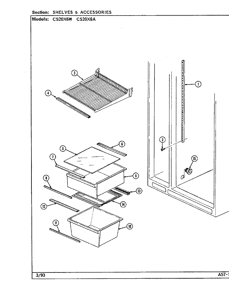SHELVES & ACCESSORIES Diagram and Parts List for CS20X6A DR09A Crosley Refrigerator
