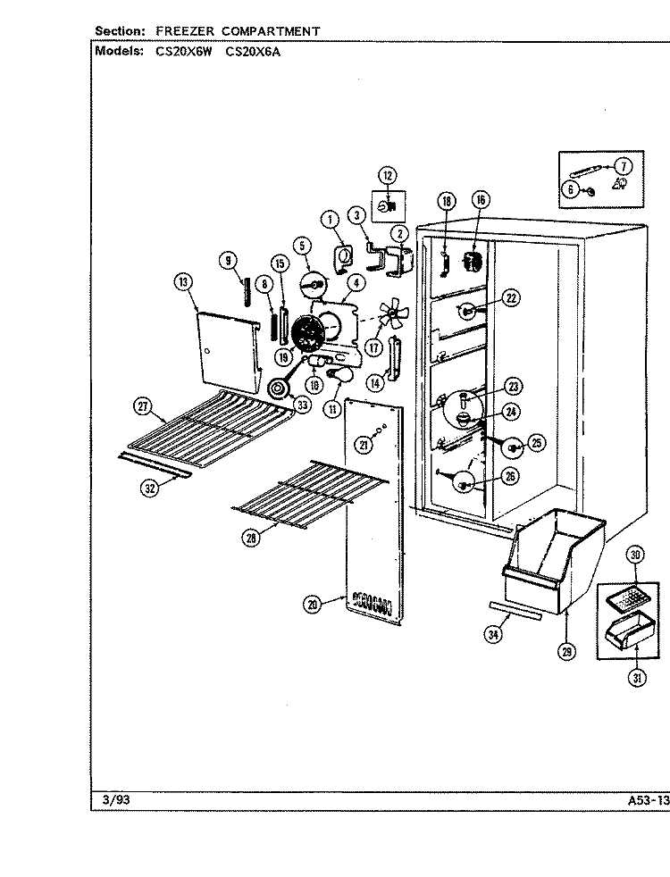 FREEZER COMPARTMENT Diagram and Parts List for CS20X6A DR09A Crosley Refrigerator