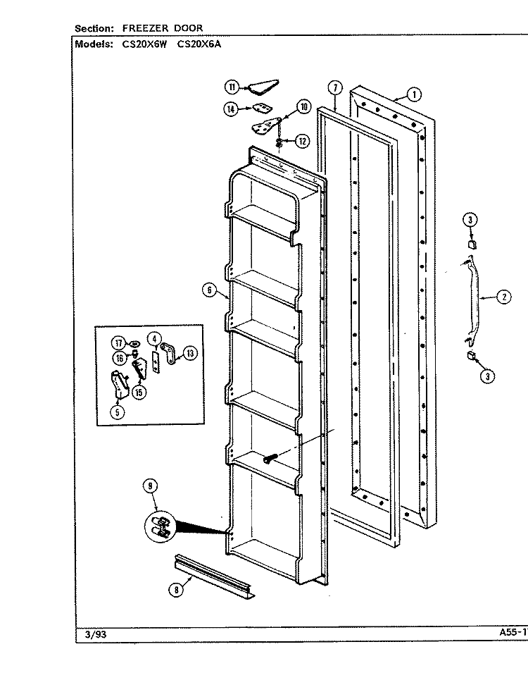 FREEZER DOOR Diagram and Parts List for CS20X6A DR09A Crosley Refrigerator
