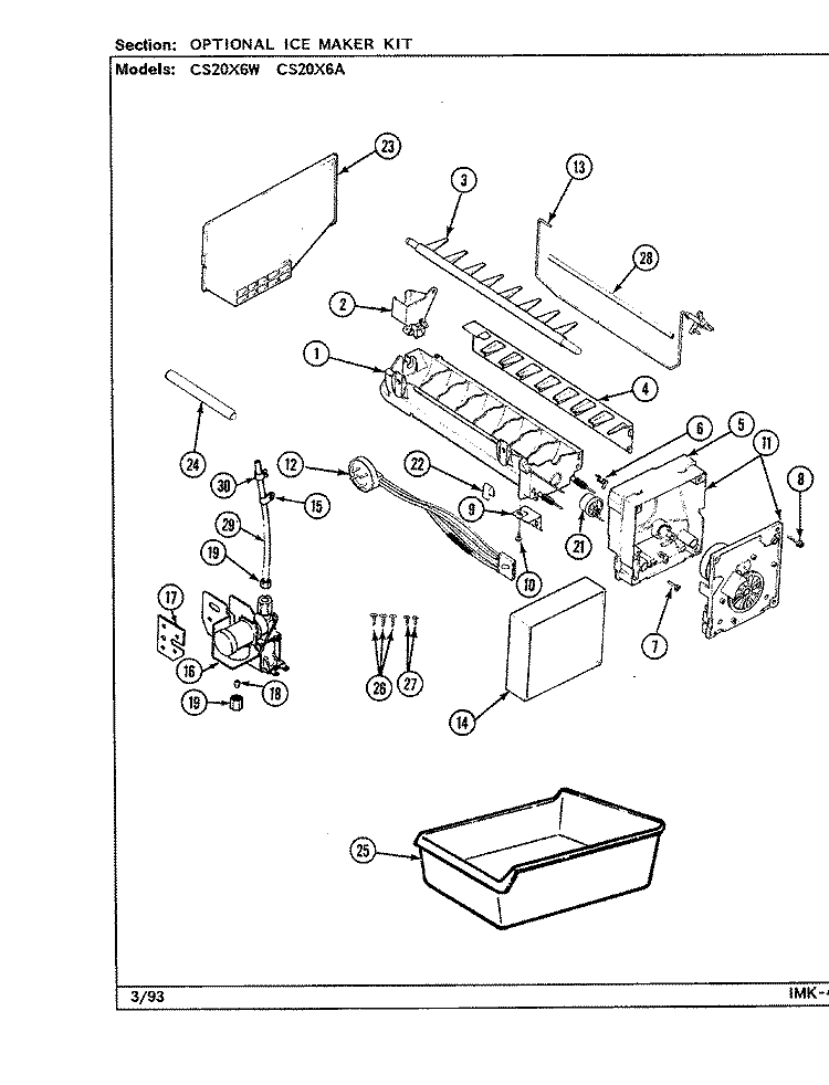 OPTIONAL ICE MAKER KIT Diagram and Parts List for CS20X6A DR09A Crosley Refrigerator