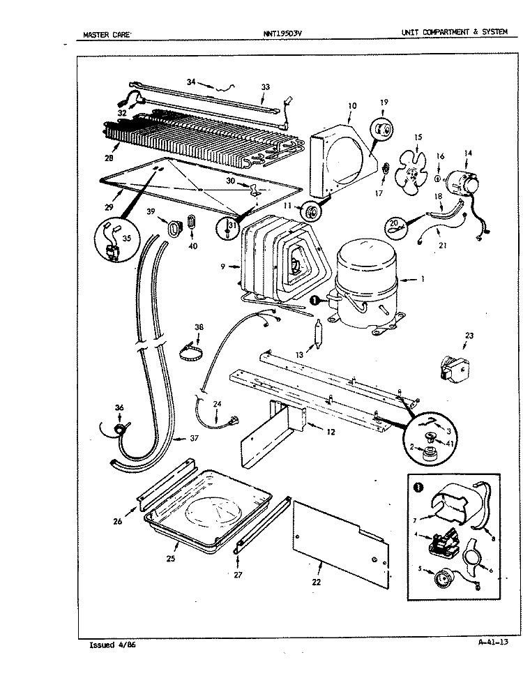 UNIT COMPARTMENT & SYSTEM Diagram and Parts List for NNT195D3VH 5D54A Maytag Refrigerator