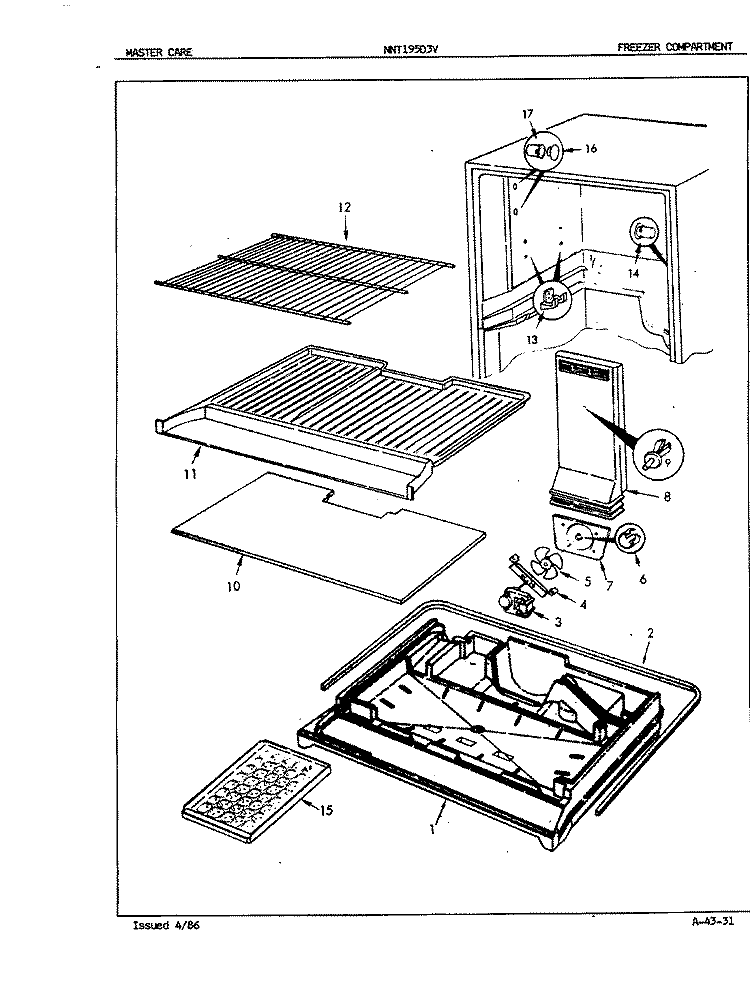FREEZER COMPARTMENT Diagram and Parts List for NNT195D3VH 5D54A Maytag Refrigerator
