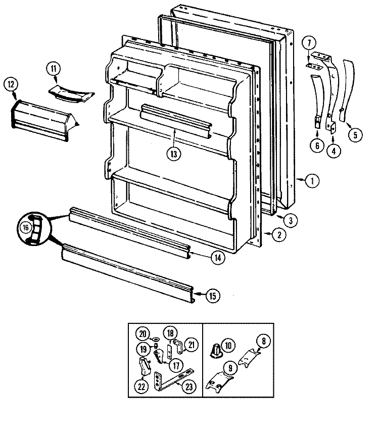 FRESH FOOD DOOR Diagram and Parts List for CT19X3A  Crosley Refrigerator