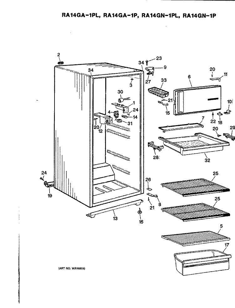 SHELVES & ACCESSORIES Diagram and Parts List for RA14GN-1P  Magic Chef Refrigerator