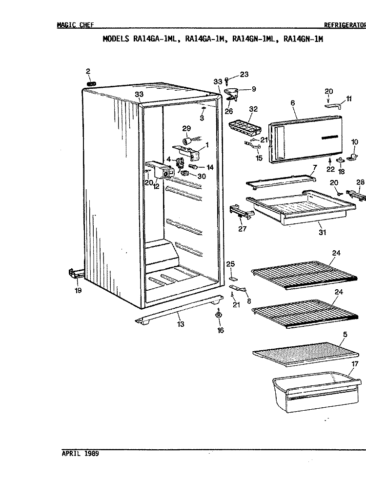 SHELVES & ACCESSORIES Diagram and Parts List for RA14GN-1ML  Magic Chef Refrigerator
