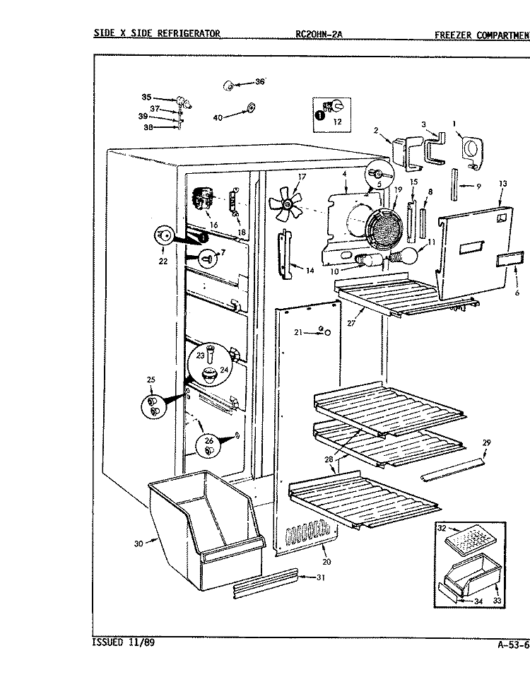 FREEZER COMPARTMENT Diagram and Parts List for RC20HN-2A 9S05A Amana Refrigerator