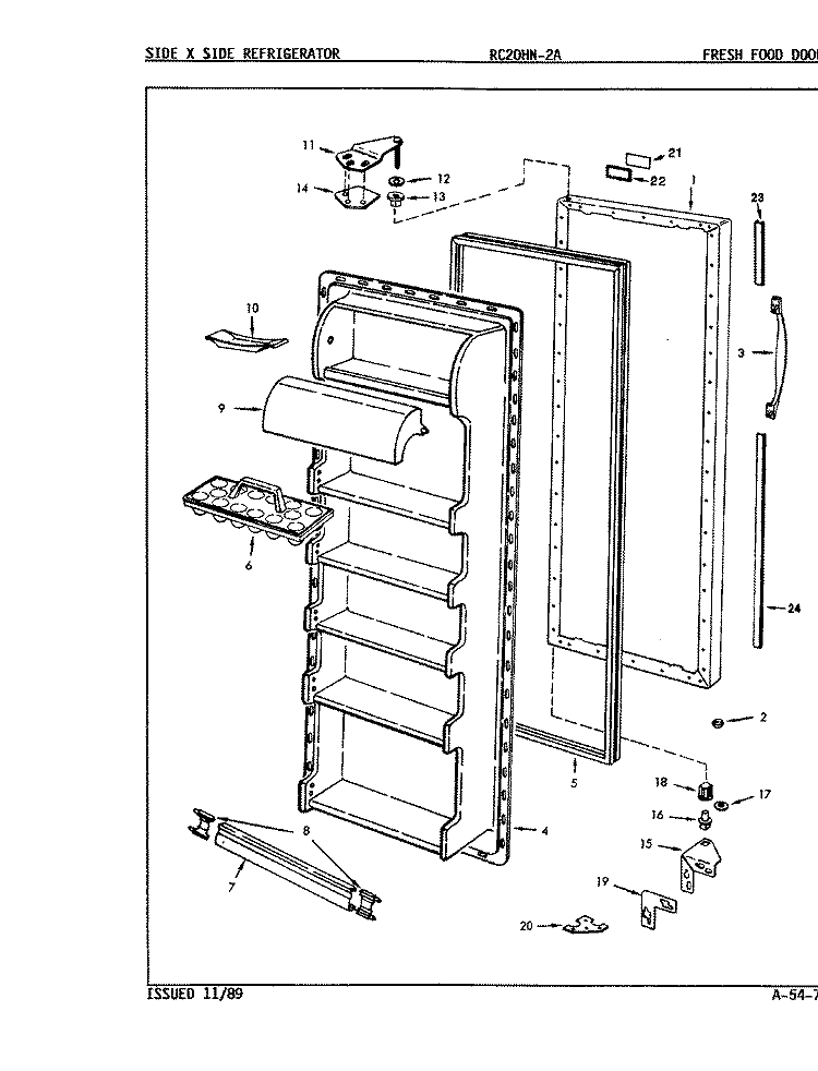 FRESH FOOD DOOR Diagram and Parts List for RC20HN-2A 9S05A Amana Refrigerator