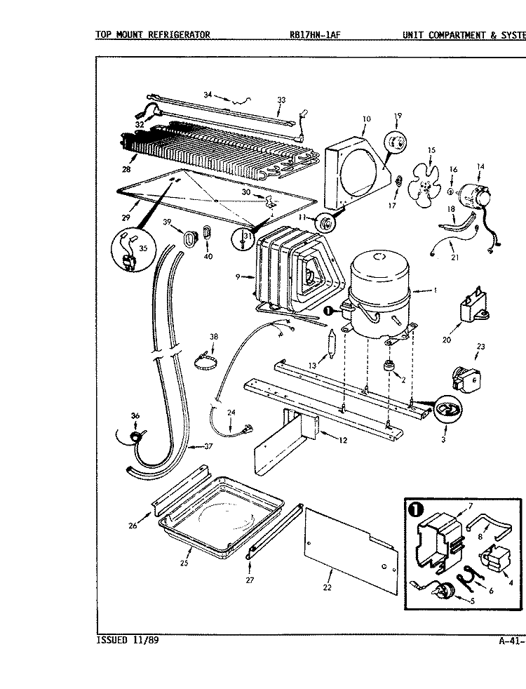 UNIT COMPARTMENT & SYSTEM Diagram and Parts List for RB17HA1AF 9B51A Magic Chef Refrigerator