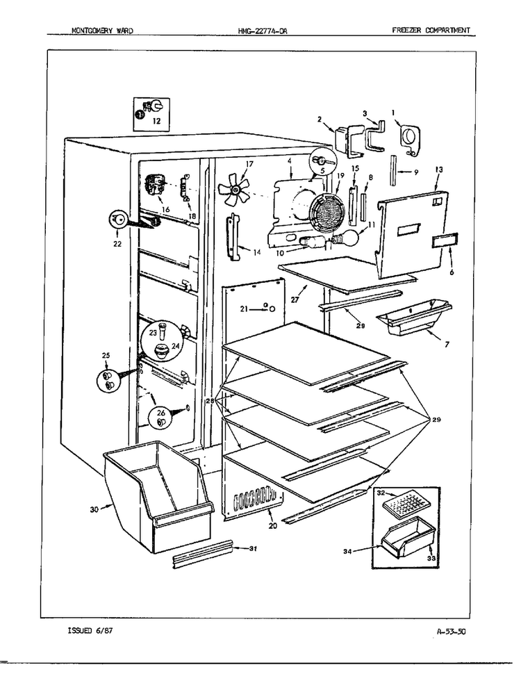Freezer Compartment Diagram and Parts List for 22774A  Admiral Refrigerator