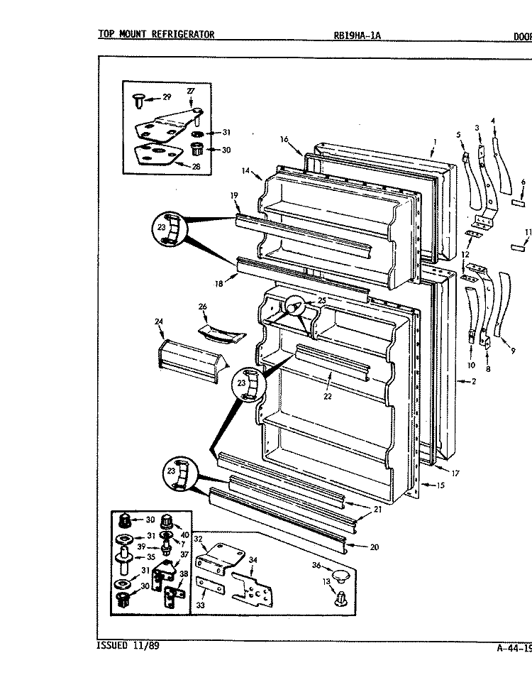 DOORS Diagram and Parts List for RB19HN-1A 9B55A Magic Chef Refrigerator