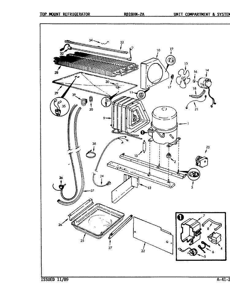 UNIT COMPARTMENT & SYSTEM Diagram and Parts List for RB19HN-2A 9B59A Magic Chef Refrigerator