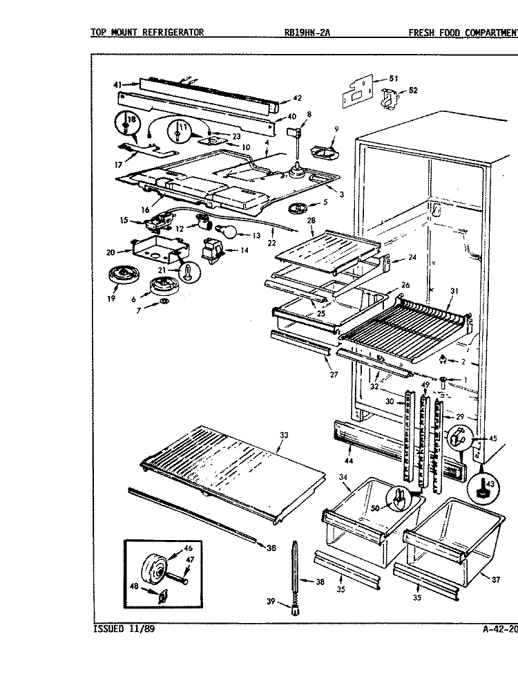 FRESH FOOD COMPARTMENT Diagram and Parts List for RB19HN-2A 9B59A Magic Chef Refrigerator