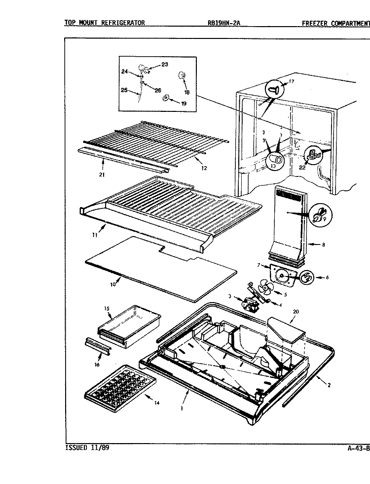 FREEZER COMPARTMENT Diagram and Parts List for RB19HN-2A 9B59A Magic Chef Refrigerator