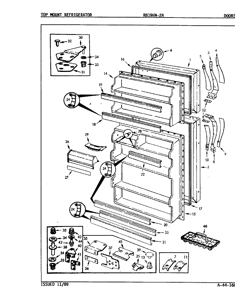 DOORS Diagram and Parts List for RB19HN-2A 9B59A Magic Chef Refrigerator