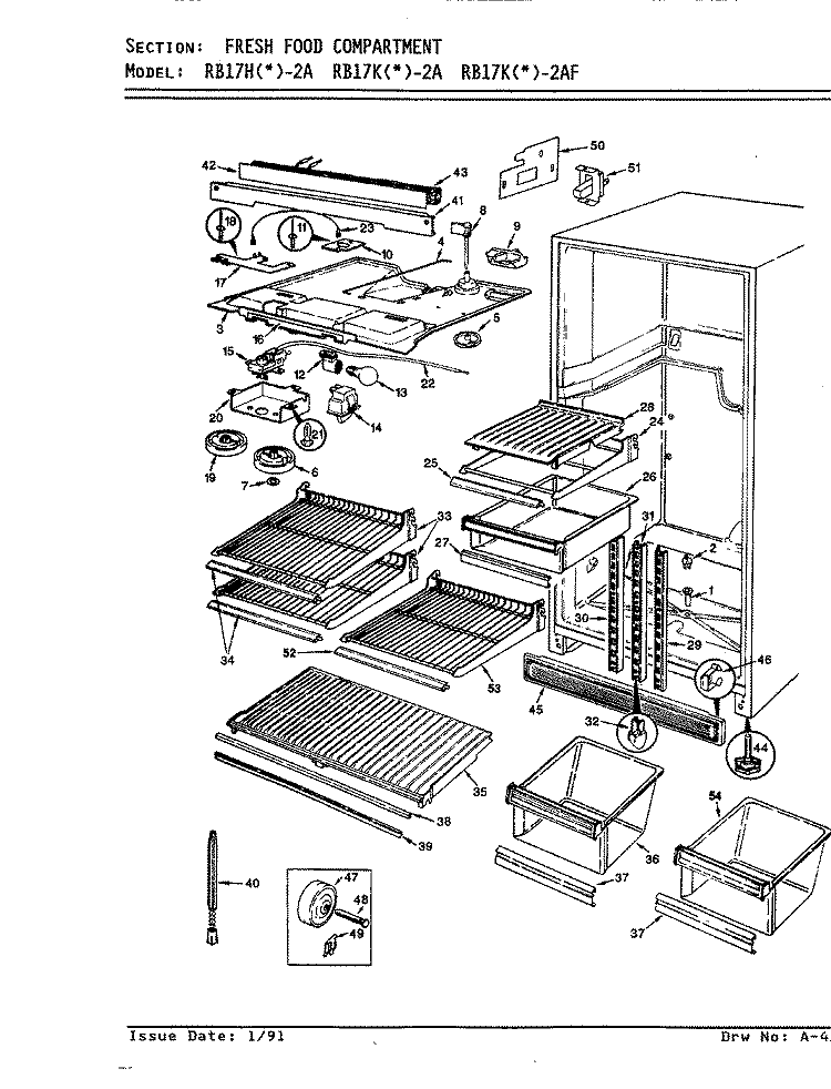 FRESH FOOD COMPARTMENT Diagram and Parts List for RB17HA-2A 9B48A Magic Chef Refrigerator