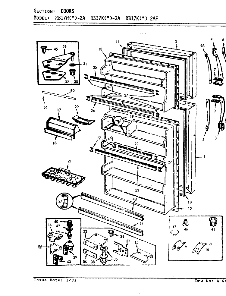 DOORS Diagram and Parts List for RB17HA-2A 9B48A Magic Chef Refrigerator