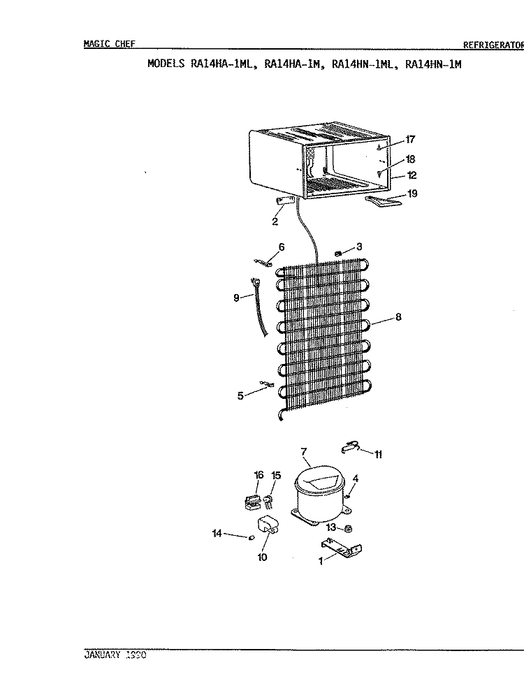 UNIT COMPARTMENT & SYSTEM Diagram and Parts List for RA14HA-1M  Magic Chef Refrigerator