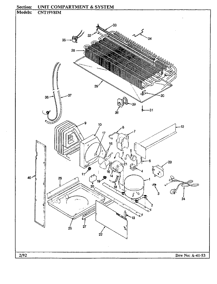 UNIT COMPARTMENT & SYSTEM Diagram and Parts List for CNT19V8IMH CC55A Crosley Refrigerator