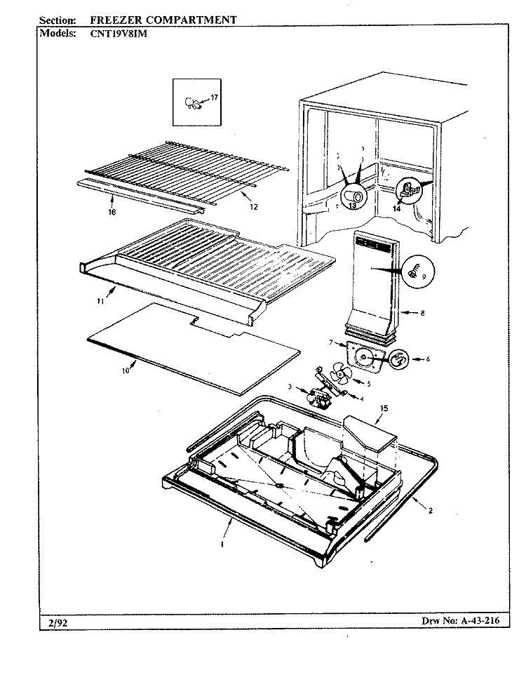 FREEZER COMPARTMENT Diagram and Parts List for CNT19V8IMH CC55A Crosley Refrigerator